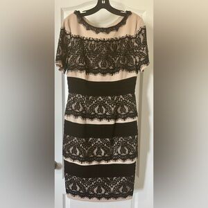 Jax Black & Tan Lace Flutter Sheath Dress